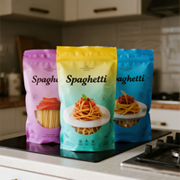 Sachet Doypack en plastique Mylar avec fenêtre, imprimé sur mesure, résistant à l'humidité, pour nouilles, spaghetti, pâtes, chewing-gum et aliments pour animaux de compagnie