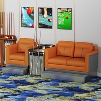 Canapé trois places et chaise de billard avec table intégrée en métal pour salle de billard, modèle 818