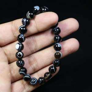 Black Sulemani Hakik Onyx Natural Crystal Healing AAA Gemstone Jewellery Round Beaded Stone Bracelet for <b>Men</b> & Women - Product Image 3