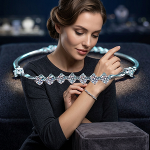 S925 Sterling <b>Silver</b> Rhodium Plated Women's Moissanite Emerald Cut Claw Setting GRA Certified Trendy <b>Bracelet</b> <b>Bangles</b> - Product Image 6