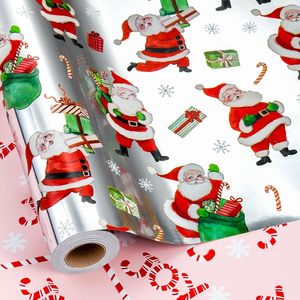 Yarcony Christmas <b>Wrapping</b> <b>Paper</b> Roll 17 In X 33 Ft Double Side Reversible Santa Theme Gift Wrap For Holiday Crafting - Product Image 1