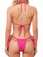 Ensemble bikini côtelé personnalisé 2027, maillot de bain triangle avec chaîne coquillage dorée, bretelles à nouer, 2 pièces pour femme, commande en gros
