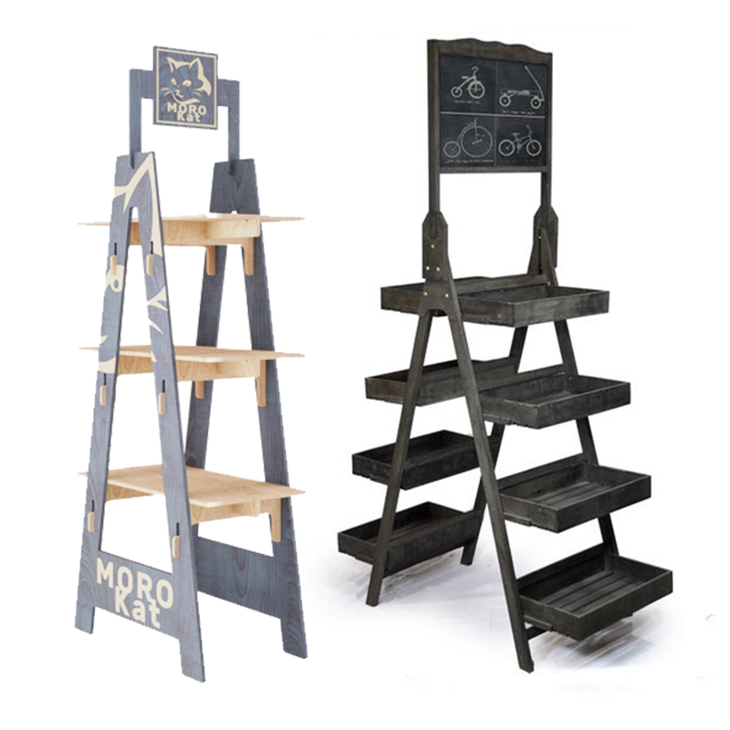 Apache Wood Customized Triangular Plywood Floor Standing Display Rack for Supermarket Store Display Stand — view 4