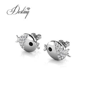 Little Fugu Kiss Fish Boucle d'oreille Daisini ornée de cristaux Swarovski Plaqué or 18 carats Bijoux mignons Accessoire de <span class=keywords><strong>la</strong></span> série Ocean - Product Image 4