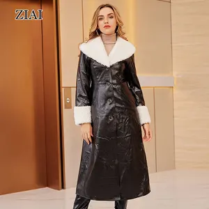 New Products Wholesale Fashion Leather Coat Casual High-end Double Breasted Winter Long Leather Coat