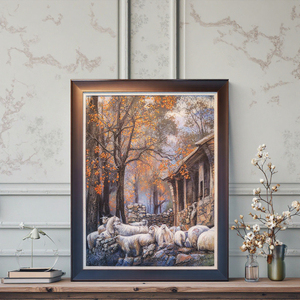 Tranh nghệ thuật treo tường phong cách mùa thu bằng đá sa thạch thủ công, vẽ trên vải bố, có khung, dùng trang trí nhà cửa và làm đồ trang trí, tác phẩm nghệ thuật cỡ lớn - Product Image 3