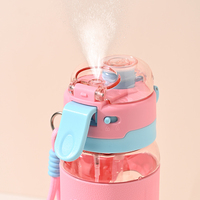 Bouteille d'eau en plastique PC anti-fuite avec fonction pulvérisation, housse en similicuir, sans danger pour les aliments, écologique, réutilisable, portable, avec poignée