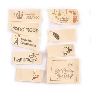 Mixed Beige Clothing Labels, Handmade Printed Cotton Woven Label For Sewing Accessories Garment Tags