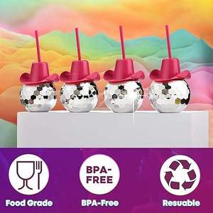 Nuevo Vaso de PP Ecológico Reutilizable Impermeable para Discoteca, Sombrero Vaquero Rosa, Pajitas de Fiesta con Espejo, Tipo de Presión para Cócteles Plateados de los 70 - Product Image 3