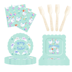 Decoración para Fiesta Temática de Animales DAMAI, Platos, Vasos y Servilletas Desechables de Papel Azul Ácido con Diseño de Conejo y Pollo, Juego de Vajilla - Product Image 3