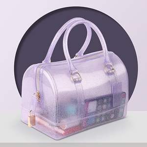 Sac à main d'é<span class=keywords><strong>t</strong></span>é <span class=keywords><strong>en</strong></span> PVC transparent pour femme, sac à bandoulière structuré avec poignée coussinée, couleur bonbon et paillettes - Product Image 1