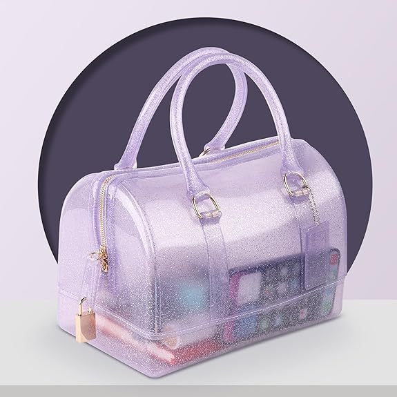 Summer Jelly Handbag for Women, Transparent PVC Pillow Top Handle Purse, Candy Color Glitter Structured Satchel