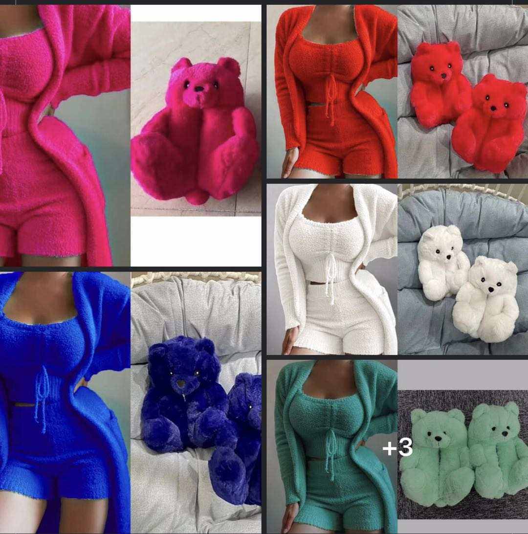 Women Winter 3 Piece Set Plush Pajamas Fuzzy Home Wear Crop Top Short Set Velvet Pajama Set 