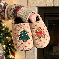 XIXITIAO Chaussons d'intérieur en coton doux et chauds unisexe, motif sapin de Noël et pain d'épices, antidérapants, pour couple