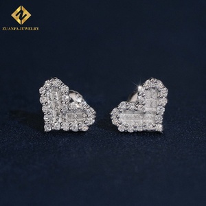 Pendientes de Diamantes Cultivados en Laboratorio con Micro Pavé en Forma de Corazón, Pendientes Iced Out, Plata de Ley 925, Cierre de Rosca, Regalo de San Valentín - Product Image 1
