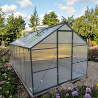 Invernadero de jardín de aluminio de gran tamaño con marco de metal y tableros de PC Ventanas ajustables de pared de plástico y puerta corredera o bisagra