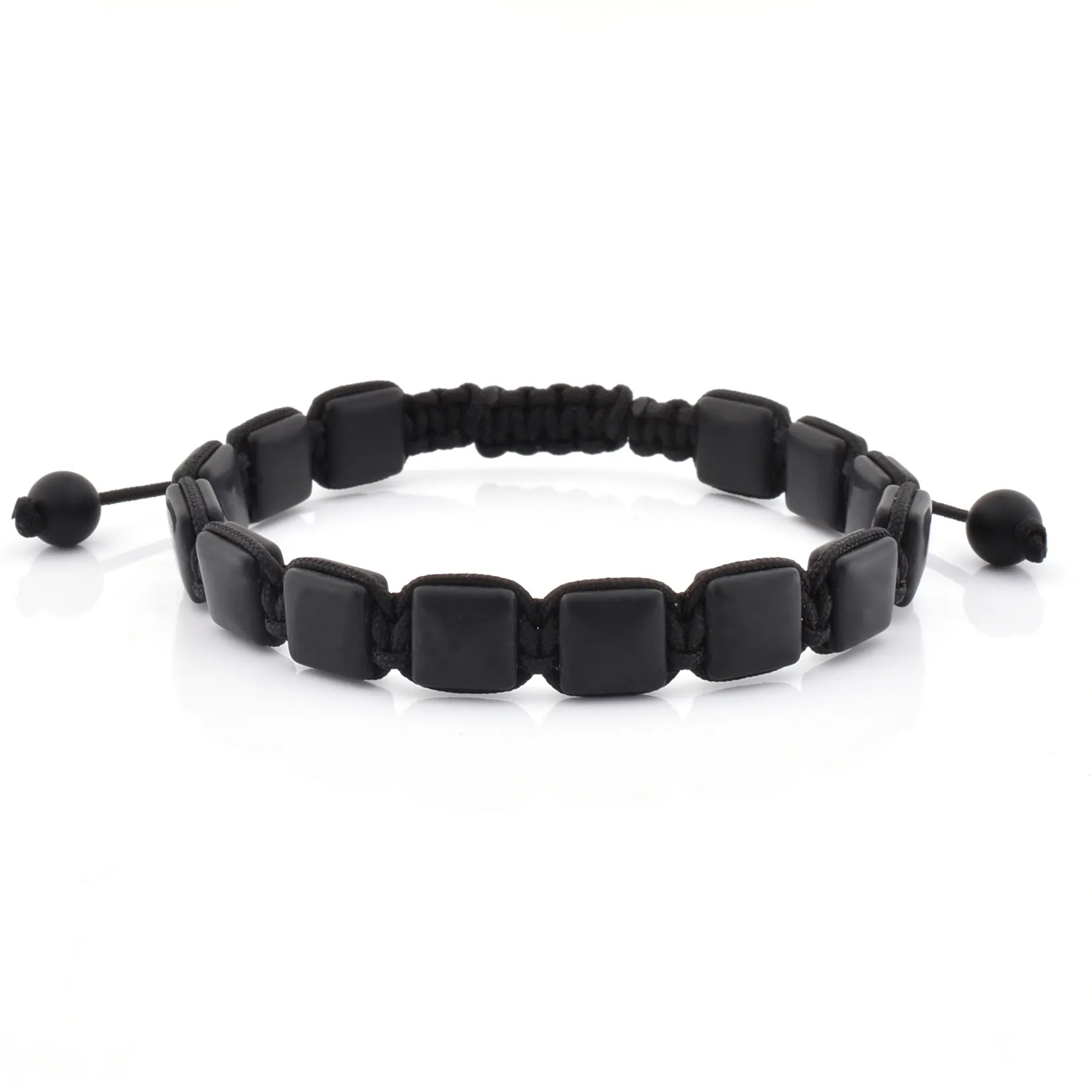 Gemstone Jewelry 8mm Square Onxy Natural Gemstone Adjustable Bead Bracelet For Men&Women