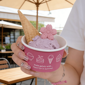 Récipients en papier Coupe à <span class=keywords><strong>glace</strong></span> Sundae Dessert avec cuillère Couvercle dôme Couleurs personnalisées Imprimé Emballage à emporter - Product Image 4