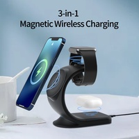 Chargeur sans fil magnétique 3-en-1 OEM 15W à charge rapide, multifonctionnel pour iPhone, Galaxy, écouteurs, iWatch