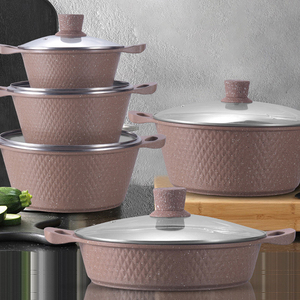 Mới Sang Trọng 10Pcs Không Dính Nồi Đặt Colour Kích Thước Lớn Nhôm Nấu Ăn Không Dính Súp Nồi Đồ Nấu Nướng Bộ Với Kính Nắp - Product Image 1