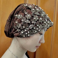 Foulard de Tête pour Femmes Musulmanes avec Broderie de Perles et Fleurs, Hijab Turban Islamique Arabe Élégant
