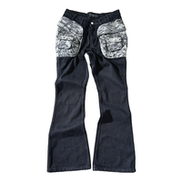 Jean Flare Homme Personnalisé Camouflage Poches Cargo Fermeture Éclair Denim Micro Délavé Vintage Streetwear Coupe Bootcut