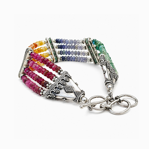 925 Sterling Silver Multi Sapphire <b>Beaded</b> <b>Bracelet</b> Handmade Gemstone Jewelry for Women - Product Image 3