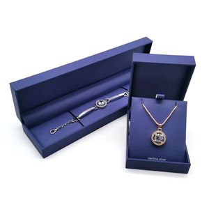 Nuevo rectángulo cuadrado azul cuero joyero personalizado al por mayor anillo COLLAR COLGANTE caja para almacenamiento de joyas - Product Image 3