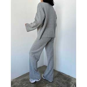 Mybeefashion Women's Half Turtleneck Wool Blend Knit <b>Sweater</b> and Elastic Waist Pants Two-Piece <b>Set</b> in Gray for Autumn Winter - Product Image 2