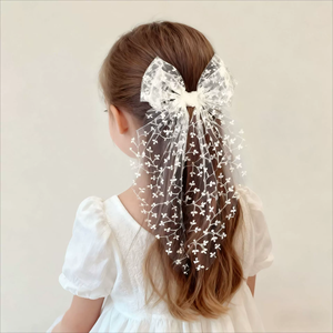 Barrettes à cheveux printanières en dentelle avec nœud, élégantes barrettes brodées à long ruban <span class=keywords><strong>pour</strong></span> femmes, <span class=keywords><strong>coiffure</strong></span> féerique - Product Image 4