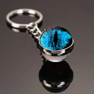 Vente en gros oeil <span class=keywords><strong>du</strong></span> <span class=keywords><strong>diable</strong></span> porte-clés temps gemme double face boule de verre métal porte-clés pendentif livraison rapide - Product Image 1