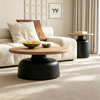 Ensemble de table basse et table d'appoint rondes style crème Tenghang, 2 pièces, base mate, meubles de salon