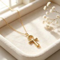 Collar con Colgante de Cruz Ankh Chapado en Oro, Cadena Delicada, Joyería Versátil para Uso Diario, Entrega Rápida