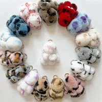Mini pendentif lapin en vraie fourrure de lapin Rex imprimé léopard, lapin à oreilles tombantes en pose décontractée, boutons de manchette, nouveau style sportif quatre