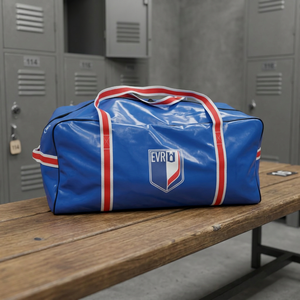 Sac de sport Prime Bags, grand format, robuste, en bâche bleue imperméable, avec fermeture éclair, doublure en polyester de haute qualité, sangles blanches et rouges - Product Image 2