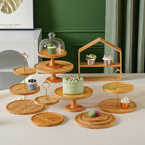 Đơn giản nhà khách sạn nhà hàng trái cây tráng miệng bánh xoay hiển thị vòng tre gỗ ba lớp cao Pallet - Product Image 1