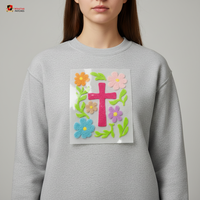 Nouveau design de patchs thermocollants en chenille brodée, motif fleur et croix, volumineux et moelleux, pour Pâques, personnalisables pour vêtements et t-shirts