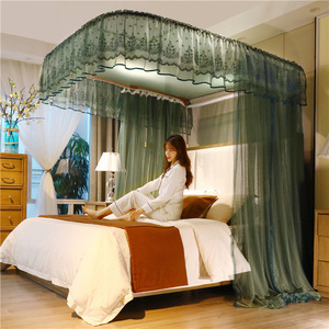 Moustiquaire de lit sur rail, occultante, respirante, pour chambre à coucher, à trois portes, en forme de U, sur pied, sans installation requise - Product Image 2
