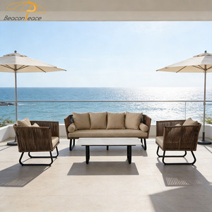 Mobilier d'extérieur marron <span class=keywords><strong>de</strong></span> haute qualité, nouveau design, ensemble <span class=keywords><strong>de</strong></span> canapés <span class=keywords><strong>de</strong></span> <span class=keywords><strong>jardin</strong></span> 5 places en aluminium <span class=keywords><strong>de</strong></span> luxe avec table basse - Product Image 1