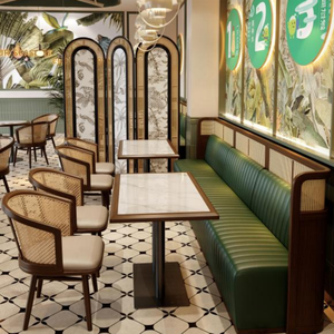 Set di Sedie e Tavolo da Pranzo in Legno e Pelle Moderno per Ristorante, Caffetteria e Banchetti - Product Image 2