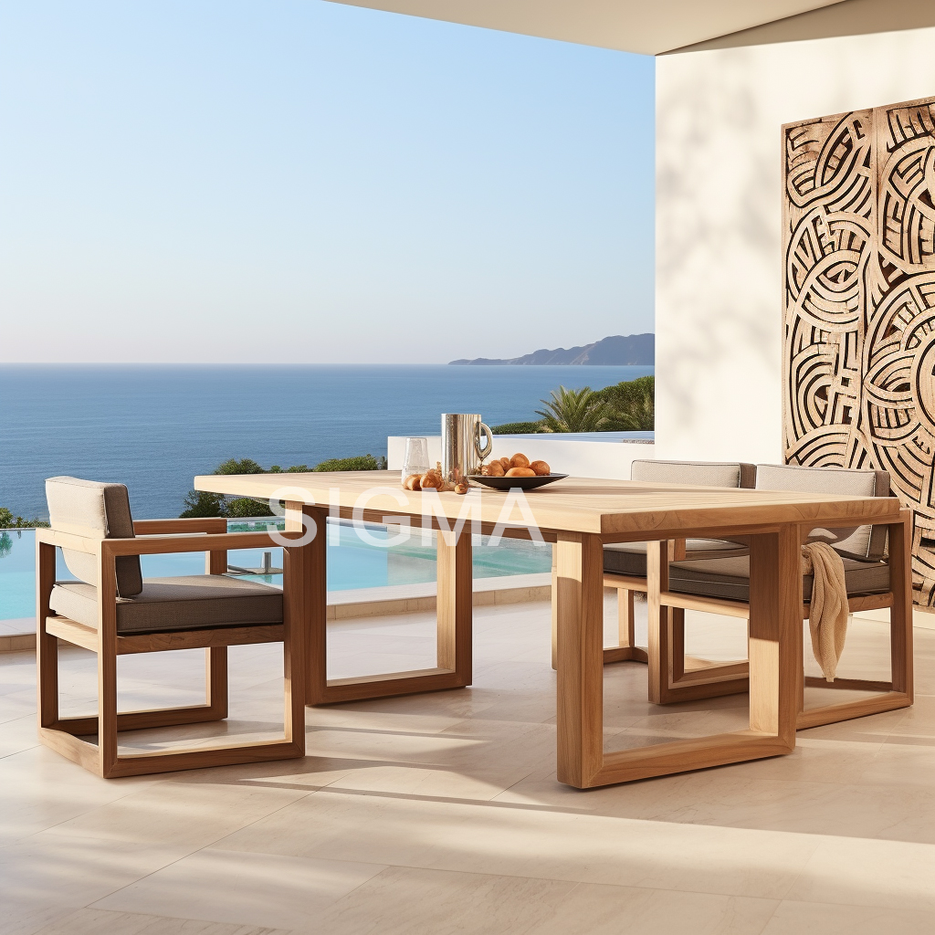 Factory New Design Modern Garden Outdoor Balcony Hotel Furniture Set Teak Wood table Dining table set