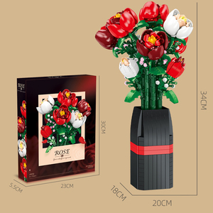 <b>Plastic</b> Decorative Artificial Rose <b>Flower</b> Bouquet Pots <b>Vase</b> Diy New Year Gift Decorations Building Block Sets - Product Image 2