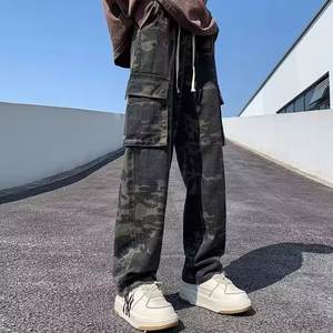 Spring Autumn Trendy Brand Workwear Camouflage Denim Low <b>Waist</b> <b>Jeans</b> for Men Multi-Pocket Design Asymmetric Color Fade Proof - Product Image 2