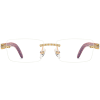 Gafas de madera sin montura Borregls para hombre, montura de diseñador sin marco, gafas cuadradas con diamantes, monturas de gafas ópticas de lujo para mujer 10015