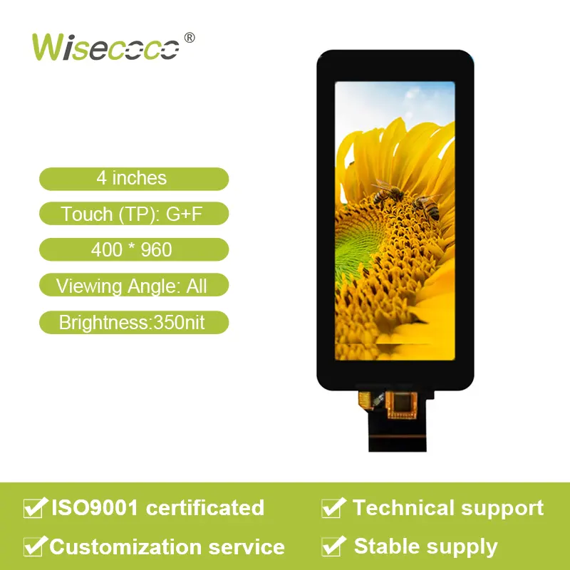 Wiseco OEM Cáp màn hình độ sáng giao diện cảm ứng tùy chọn 4 inch TFT LCD 400*960 Bar loại LCD hiển thị