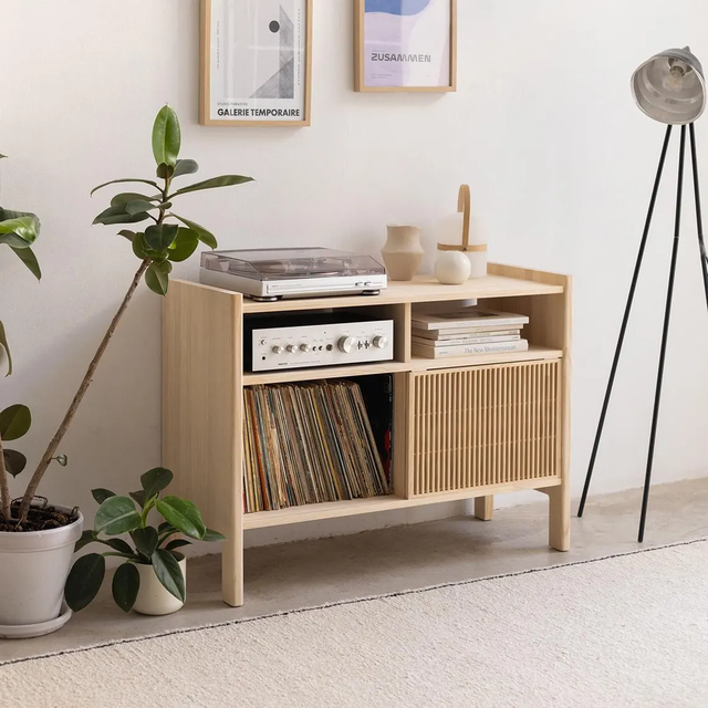 Turntable Stand, Solid Wood Vinyl Record Storage, 102.2 cm - Mesquida Small