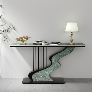 <span class=keywords><strong>Mesa</strong></span> <span class=keywords><strong>Consola</strong></span> de Lujo Ligero con Tapa Semicircular de Pizarra y Estructura Metálica, Diseño Nórdico Minimalista Moderno, Mueble para el Hogar, Entrada y Pasillo - Product Image 4