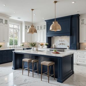 Set di Mobili da <span class=keywords><strong>Cucina</strong></span> Moderni in Legno con Inserti Blu e Bianchi, Pronti per il Montaggio, Armadietti in Vero Legno per <span class=keywords><strong>Cucina</strong></span> - Product Image 1