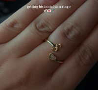 Bague ajustable en zircon en forme de cœur avec lettre initiale (26 lettres au choix) pour femme – Nouvelle collection tendance