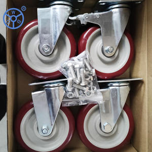 4 Zoll rote PVC-Rolle M12 M35 Gewindes pindel räder drehbarer Wagen Einkaufs wagen Verriegelung räder - Product Image 4